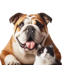 Perrito bulldog y gatito anuncian descarga en Google Play y App Store